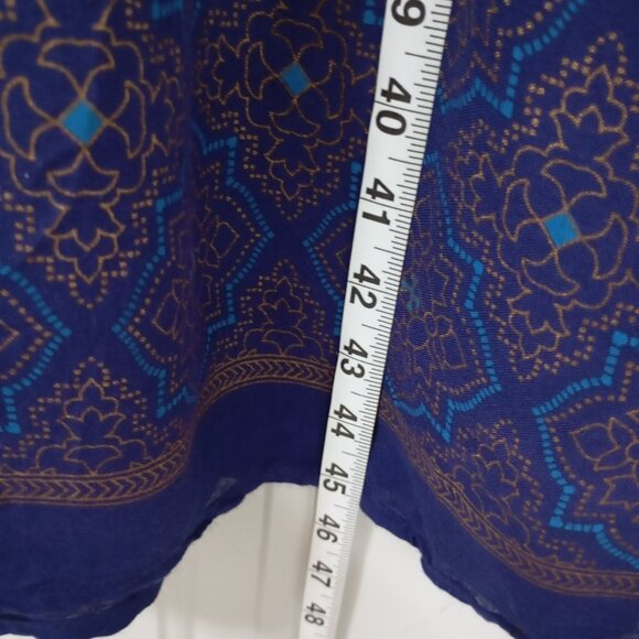 Lapogee Midi Dress Womens Boho 3X Blue Gold Teal Print Elastic Waist Tie Neck - Picture 10 of 11